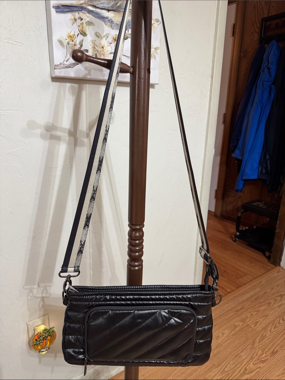Think Royln Black Quilted Crossbody Bag with Adjustable Strap